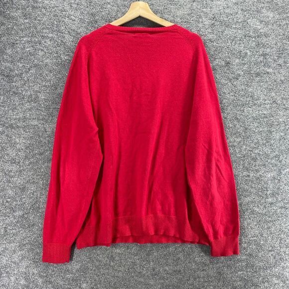 Lands' End Sweater Pullover Men XL Red V-Neck Long Sleeve Knit Cotton Regular - Picture 2 of 10